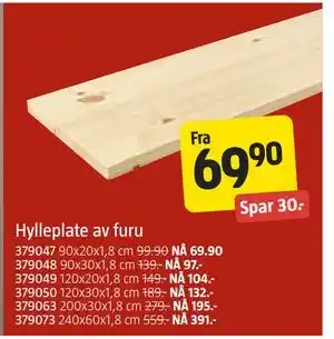 Jula Hylleplate av furu tilbud