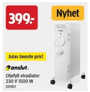 Jula Oljefylt elradiator 230 V 1500 W, NOK 399 tilbud