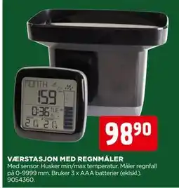 jem & fix VÆRSTASJON MED REGNMÅLER, NOK 98.9 tilbud