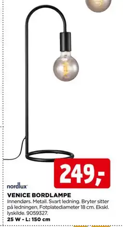 jem & fix VENICE BORDLAMPE, NOK 249 tilbud