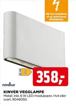 jem & fix KINVER VEGGLAMPE, NOK 358 tilbud