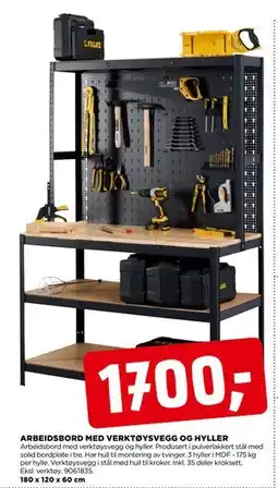 jem & fix ARBEIDSBORD MED VERKTØYSVEGG OG HYLLER, NOK 1700 tilbud