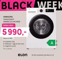 ELON Samsung vaskemaskin ww85cgc04caeee tilbud
