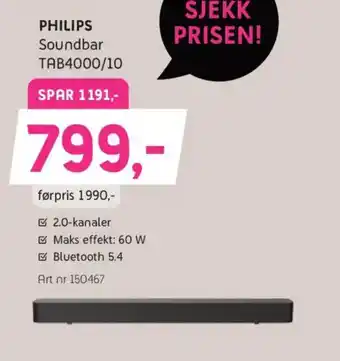 ELON PHILIPS Soundbar TAB4000/10 tilbud