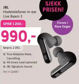 ELON JBL Hodetelefoner in-ear Live Beam 3 tilbud