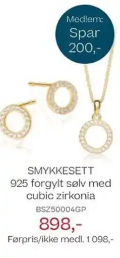 Bjørklund SMYKKESETT 925 forgylt sølv med cubic zirkonia tilbud
