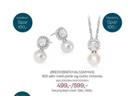 Bjørklund ØREDOBBER/HALSSMYKKE 925 sølv med perle og cubic zirkonia. tilbud