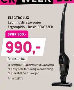 ELON ELECTROLUX Ledningsfri støvsuger Ergorapido Classic EERC73EB, NOK 990 tilbud