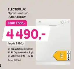 ELON ELECTROLUX Oppvaskmaskin ESA17200UW, NOK 4490 tilbud
