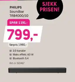 ELON PHILIPS Soundbar TAB4000/10, NOK 799 tilbud