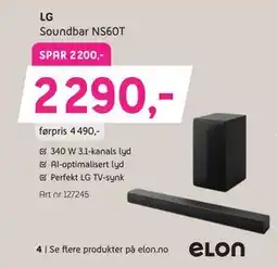 ELON LG Soundbar NS60T, NOK 2290 tilbud