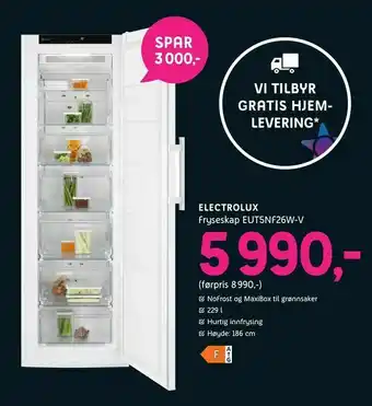 ELON ELECTROLUX. Fryseskap EUT5NF26W-V tilbud