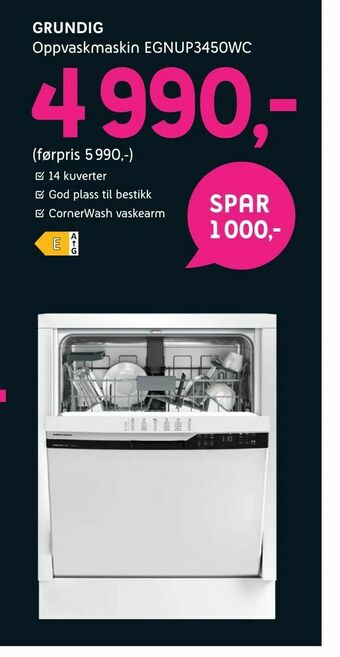 ELON GRUNDIG Oppvaskmaskin EGNUP3450WC tilbud