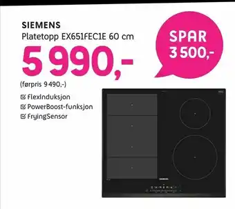 ELON Siemens Platetopp EX651FEC1E 60 cm tilbud