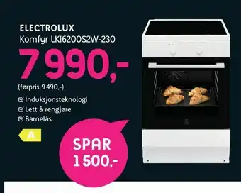 ELON Electrolux Komfyr LKI6200S2W-230 tilbud