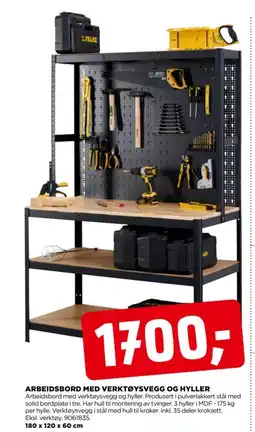 jem & fix Arbeidsbord med verktøysvegg og hyller tilbud