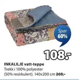 JYSK INKALILJE vatt-teppe, NOK 108 tilbud