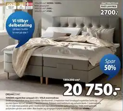 JYSK TONDRA regulerbar seng grå-23 + VOLA overmadrass, NOK 20750 tilbud