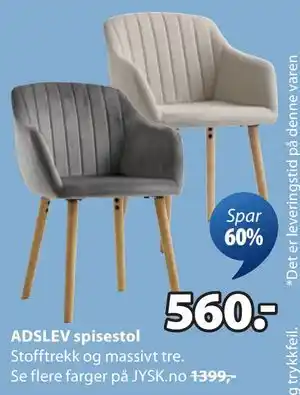 JYSK ADSLEV spisestol, NOK 560 tilbud