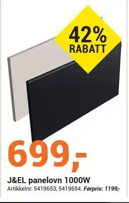 Elektroimportøren J&EL panelovn 1000W, NOK 699 tilbud