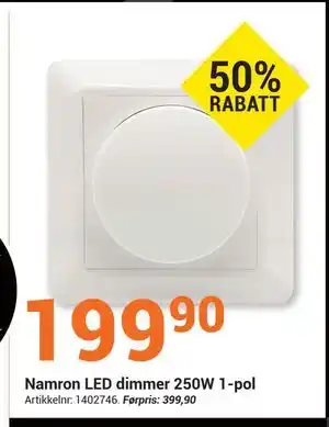 Elektroimportøren Namron LED dimmer 250W 1-pol, NOK 199.9 tilbud