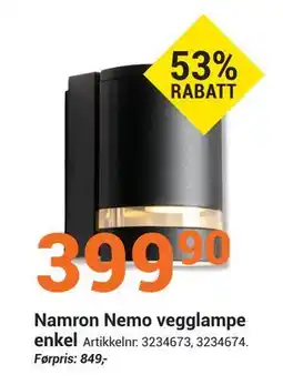 Elektroimportøren Namron Nemo vegglampe enkel, NOK 399.9 tilbud