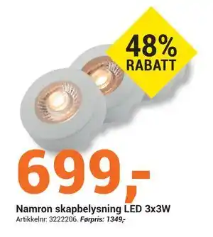Elektroimportøren Namron skapbelysning LED 3x3W, NOK 699 tilbud