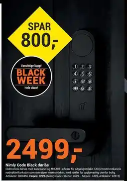Elektroimportøren Nimly Code Black dørlås, NOK 2499 tilbud