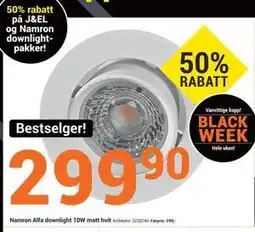 Elektroimportøren Namron Alfa downlight 10W matt hvit, NOK 299.9 tilbud