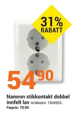 Elektroimportøren Namron stikkontakt dobbel innfelt lav, NOK 54.9 tilbud