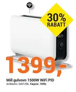 Elektroimportøren Mill gulvovn 1500W WiFi PID, NOK 1399 tilbud