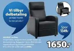JYSK HADRUP recliner, NOK 1650 tilbud