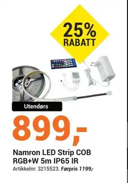 Elektroimportøren Namron LED Strip COB RGB+W 5m IP65 IR, NOK 899 tilbud