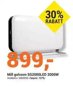 Elektroimportøren Mill gulvovn SG2000LED 2000W, NOK 899 tilbud