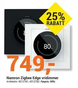 Elektroimportøren Namron Zigbee Edge vridimmer, NOK 749 tilbud