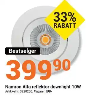 Elektroimportøren Namron Alfa reflektor downlight 10W, NOK 399.9 tilbud