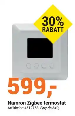 Elektroimportøren Namron Zigbee termostat, NOK 599 tilbud