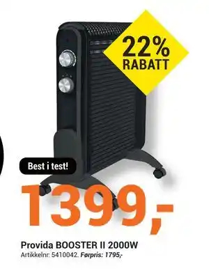 Elektroimportøren Provida BOOSTER II 2000W, NOK 1399 tilbud