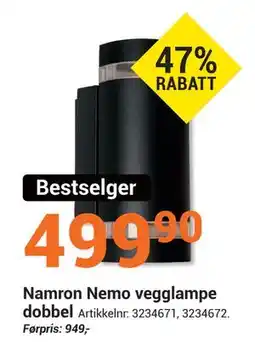 Elektroimportøren Namron Nemo vegglampe dobbel, NOK 499.9 tilbud