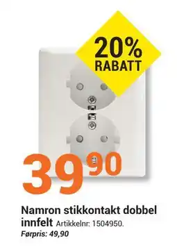 Elektroimportøren Namron stikkontakt dobbel innfelt, NOK 39.9 tilbud