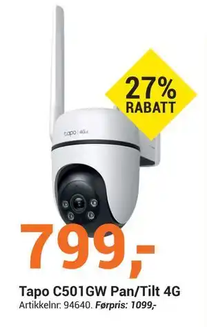 Elektroimportøren Tapo C501GW Pan/Tilt 4G, NOK 799 tilbud