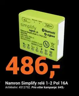 Elektroimportøren Namron Simplify relé 1-2 Pol 16A, NOK 486 tilbud