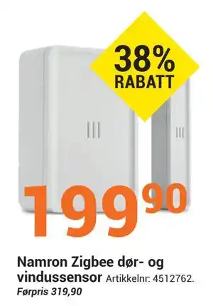 Elektroimportøren Namron Zigbee dør- og vindussensor, NOK 199.9 tilbud