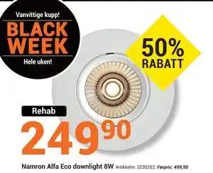 Elektroimportøren Namron Alfa Eco downlight 8W, NOK 249.9 tilbud