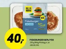 Bunnpris FISKEBURGER 86% FISK, NOK 40 tilbud