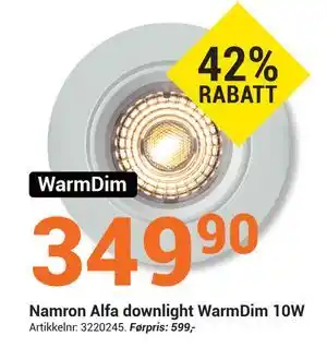 Elektroimportøren Namron Alfa downlight WarmDim 10W, NOK 349.9 tilbud