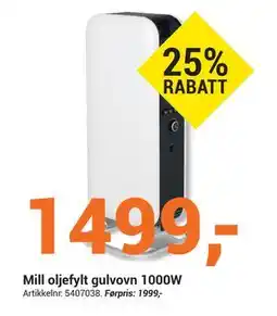 Elektroimportøren Mill oljefylt gulvovn 1000W, NOK 1499 tilbud