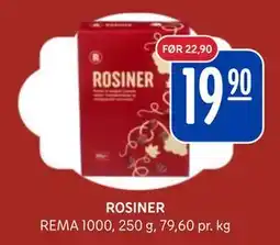 Rema 1000 ROSINER, NOK 19.9 tilbud