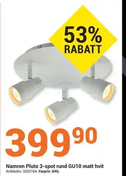 Elektroimportøren Namron Pluto 3-spot rund GU10 matt hvit, NOK 399.9 tilbud