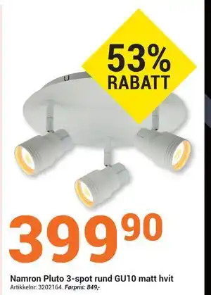 Elektroimportøren Namron Pluto 3-spot rund GU10 matt hvit, NOK 399.9 tilbud
